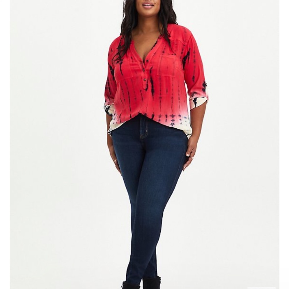 Challis Tie Dye Red Harper Pullover Blouse